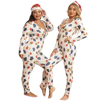 Ženska Božična Risanka Onsies Pižamo 2020Slim Dolg Rokav Hlač Eno Delni Set Sleepwear More Homewear Jumpsuit Jeseni