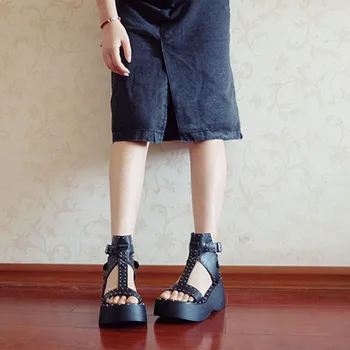 Rosetic Punk Zakovice Gothic Usnja Sandali Ženske Čevlje Z Visoko Peto Platformo Visoke Kakovosti 2020 Moda Sponke Goth Dekle Votlih 39
