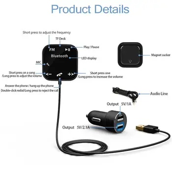 Avto MP3 Predvajalnik, Bluetooth, FM Oddajnik Komplet Dvojno USB Adapter za Polnjenje Prostoročno Magnetni Osnove Avto Polnilnik, FM Modulator