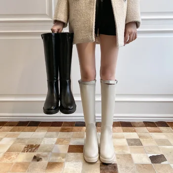 2020 Zimske Usnjene Škornje Britanski Stil Ženske Čevlje Jeseni, Pozimi Škornji Ženske Zadaj Zadrgo Pralni Škornji Ženske Dolge cevi boot