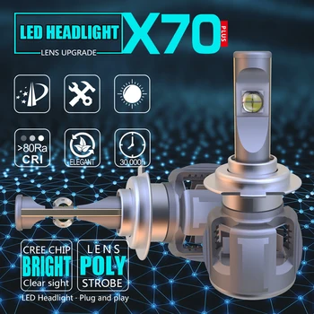 1 Nastavite H7 60 W 7800LM X70 LED Smerniki Spredaj Objektiv Svetilke Žarnice XHP-70 4SMD Žetonov Turbo Fan Bela, 6000K Vožnje Objektiv 120W 15600lm