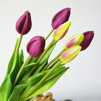 7Pcs / kup pravi dotik mehkega silikona umetno tulipanov cvet doma poročno dekoracijo ponaredek nevesta šopek, dekoracijo