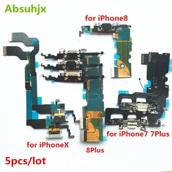 Absuhjx 5pcs Polnilnik USB Dock Flex Kabel za iPhone 7 8 6 6S Plus X XR 5 5S 5C SE Polnjenje Dock Conector Flex Kabel