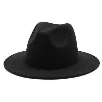 Retro klasična počutil jazz klobuk fedora klobuk z velikim robna Panama za ženske, moške črno rdeč cilinder Dame vrh klobuk imitacije volne skp