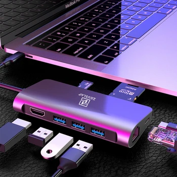 ZEUSLAP USB3.0 ZVEZDIŠČE USB C SREDIŠČE za HDMI priključek RJ45 Strele 3 Adapter za Macbook Pro Air XPS13 Chromebook Lumia 950 Tip C HUB