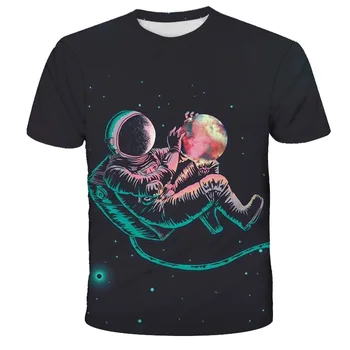 Prostor, cirkus, T-shirt Fant Noro T-shirt astronavt vrh in T-shirt party T-shirt črna kratek rokav dekle obleke poletje risanka
