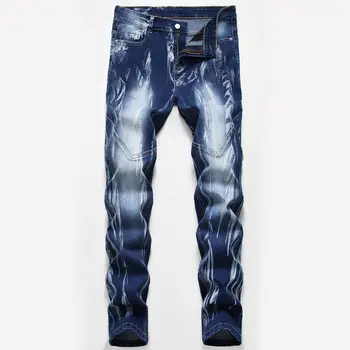 Sneg Oprati Mozaik Moške Naravnost Elastična Kavbojke Plus Velikost Letnik Obliž Tanek Denim Jeans Dolge Bele Bombaža Moške Jean hlače