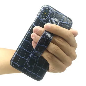 Solque Modra Pravega Usnja z Roko Imetnik Primeru Za iPhone XS Max XR XS X XsMax Telefon Luksuzni Krokodil Slim Hard Cover Capa