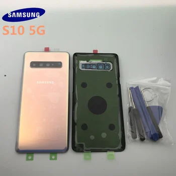 Original nova SAMSUNG Galaxy S10+plus G977 G977F 5G različica Nazaj Stekleni Pokrov Baterije Zadnja Vrata Stanovanja Primeru Stekla Nazaj Kritje