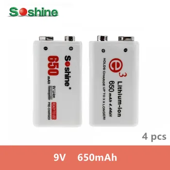 4 kos original SOSHINE 9V baterija Li-ion, Litij-Pilas Polnilna 650mAh 7.4 V baterija za Elektronsko Multimeter + baterija polje