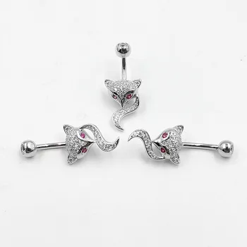 Kristalno Fox trebuh gumb obroč popka, preboji nakit telo bar piercing 925 srebro cirkon rhinestonefor ženske