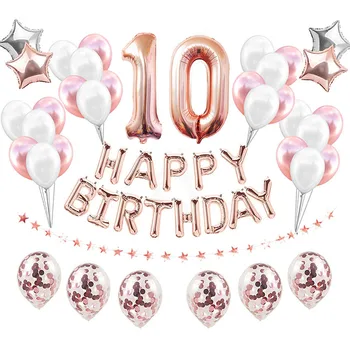 38pcs Število 10 Folija Baloni 10 Let Happy Birthday Party Okraski Desetino 10. Fant Dekle Dobave Deset Obletnico