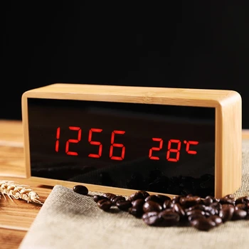 Elektronski Digitalni Temperatura Čas Dvojni Zaslon Namizja Alarm Ura LED Lesene Večfunkcijsko Tabela Ura Zbudi Čas