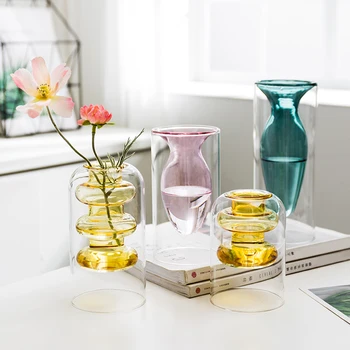 Dom dekoracija dodatna oprema Nordijska Ins Pisane Steklo, Prozorno Vaza Dnevna Soba, jedilna miza Posušeno Cvetje Hydroponic vaze