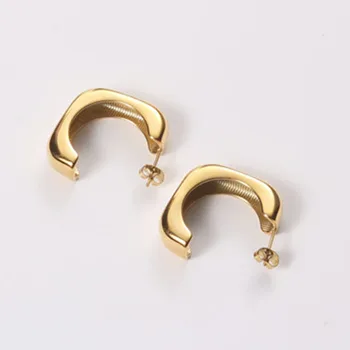 Močen debel kvadrat hoop uhani za ženske iz nerjavečega jekla, zlata barva minimalističen chic hoop uhani, modni 2020