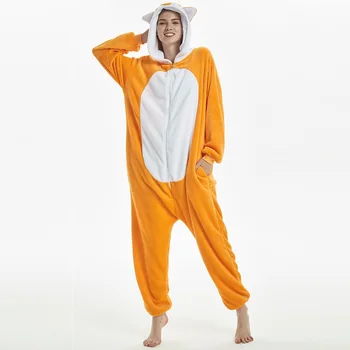 Ženske Moški Kigurumi Fox Long Sleeve Hooded Onesie Srčkan Živali Homewear Onesies Za Odrasle Toplo Flanela Splošno živali pižami