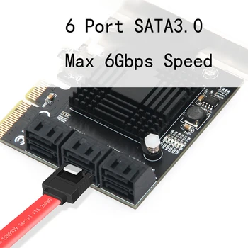 6 Port SATA 3 PCI Express Širitev Kartico PCI-E/PCIE Krmilnik SATA SATA Multiplikator SATA3 6Gbps ASMedia ASM1166 Čip za HDD SSD