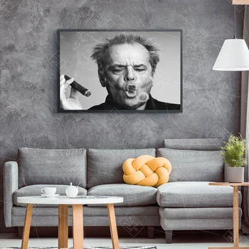 Jack Nicholson Cigar Plakat Wall Art Natisniti Sliko, Črno in belo Platno Slikarstvo za dnevno Sobo, Moderno Dekoracijo Doma