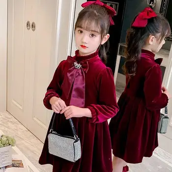 2021 Pozimi, Jeseni Dekleta Princesa Obleko Otroci Debele Plišastih Tople Obleke za Dekleta Rdeče Srčkan Lok Celotno Obleko Malčka Velika Punca Obleke
