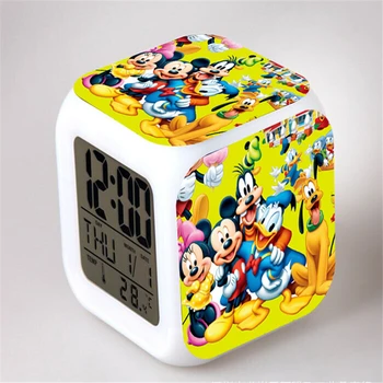 Disney Risanke Alarm Ure Žareče Mickey Miške Minnie LED Sprememba Barve Budilka Otroci Multifunctio Igrače Digitalne Budilke stenske Ure