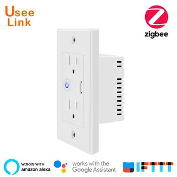 UseeLink Zigbee Pametno vtičnico z 2 vtičnice in 1 vrata USB,združljiva s Alexa,Google Doma in IFTTT,Poganja Tuya