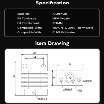 Neposredna Nadgradnja MK8 CR10 Iztiskanje Heatsink Vse Kovinske Hotend 3D Deli za CR-10 Edaja 3 z MK8 Šoba CR10 Toplote Breaker