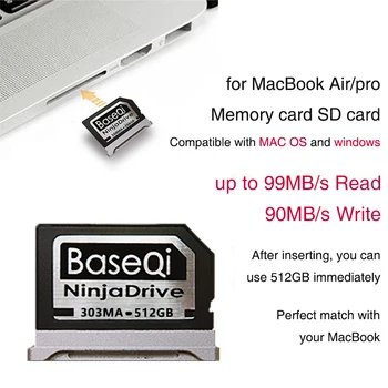 BaseQi NinjaDrive Aluminija 512GB Pomnilniške Kartice SD za MacBook Air 13