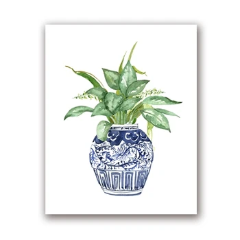 Chinoiserie Umetnosti Tiskanja Ingver Jar Modra Belega Porcelana Kitajska Ming Vaza Wall Art Platno Slikarstvo Plakat Cvetlični Dekor