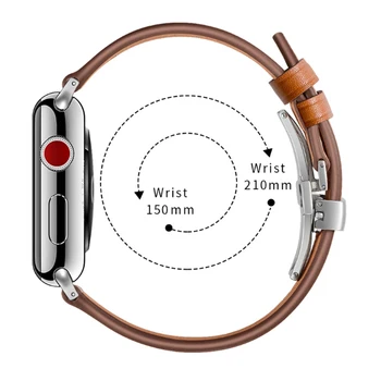 Pristen Cowhide Usnje Watchband za iWatch Apple ura SE Series 6 5 4 3 2 1 44 42mm 40 mm 38 mm Pas Metulj Sponke Traku