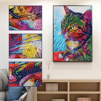 Posebno Oblikovan 5D DIY Diamond Slikarstvo Mačka Needlework Diamond Vezenje Živali Domov Dekoracijo Delni Krog Vaja Umetnosti