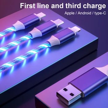 3 v 1, ki Teče Svetlobni Kabel za Polnjenje Hitro Polnjenje Micro USB Tip-C Strele Podatkovni Kabel za iPhone, Samsung Huawei Xiaomi