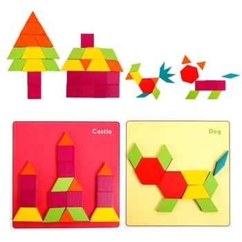 Montessori Lesene igrače 88Pcs Ustvarjalne Sestavljanke Zabavno Puzzle Odbor Nabor Pisane Geometrijske Oblike Začetku Izobraževalne Igrače Otrok Darilo
