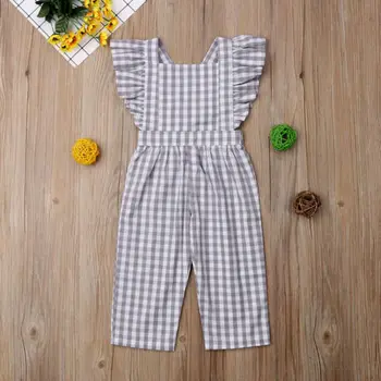 Malčka Otroci Baby Girl Obleke Kariran Romper brez Rokavov Backless Kariran Bombaž Jumpsuit Playsuit Sunsuit Oblačila Dekleta 6M-5T