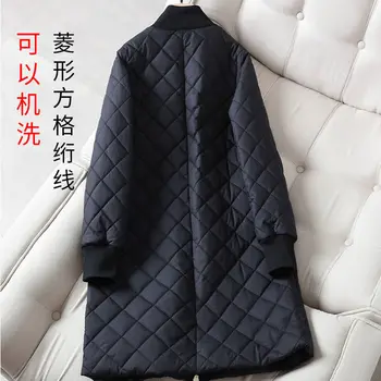 8XL Bombaž-Padded Jakna Ženske Zimska Oblačila Plus Velikost Mid-Dolžina Svoboden Diamond Preverite Kitajski Slog Lady Toplo Parka Plašč y486