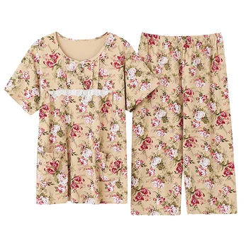Poleti idilična cvetlični vzorec pižamo nastavite polno čistega bombaža tanke ženske kratek rokav sleepwear obleko domov oblačila ženski sleepwear