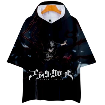 Črna Detelja T Shirt Harajuku Kratek Sleeve Hooded Japonski Rokavi Moški Risanka Vrhovi Poletje Anime Shirt Tiskanje Hip Hop 3D T-Shirt