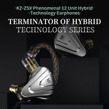 KZ ZSX Kovinski Slušalke 5BA+1DD Hibridne tehnologije, 12 voznik HIFI Bas Čepkov V Uho Zaslon Slušalke šumov Slušalke