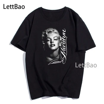Vintage Marilyn Monroe Portret Ženske T-shirt Estetske Grafični Prevelik T-shirt Črna Bombaža, Kratek Rokav Žensk Poletje Vrhovi