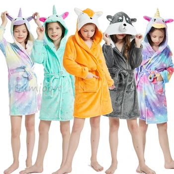 Kigurumi Samorog Hooded Otrok, kopalni Plašči Otroška Mavrica Kopel Haljo Živali Za Fante, Dekleta Pižame Nightgown Otroci Sleepwear 3-11Y