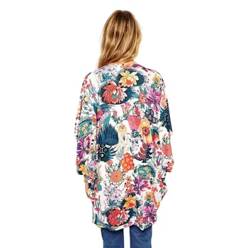 CHAMSGEND bomber jakna ženske 2018 Nove Modne Ženske Priložnostne Cvjetnim Tiskanja Kimono Svoboden Jopico Šifon Vrhovi Bluzo July11