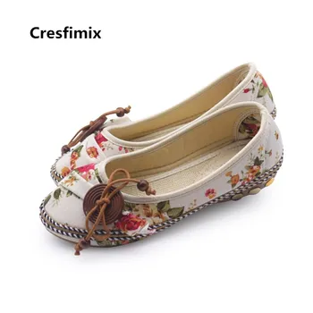 Cresfimix ženske srčkan pomlad & poletje zdrsne na ravno čevlji lady srčkan mehko retro stanovanj sapatos femininos ženski priložnostne krpo čevlji