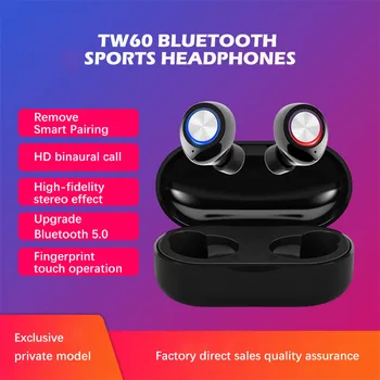 TWS Bluetooth Slušalke Touch Kontrole Tw60 Res Brezžične Slušalke Čepkov Šport z Mic IPX5 Vodotesne Slušalke Polnjenje-Primeru