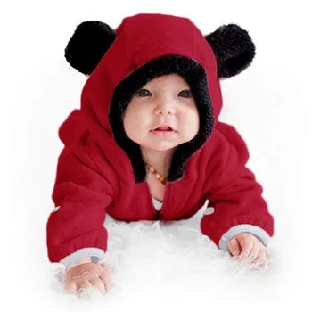0-24M novorojenčka zimska oblačila vrhnja fantje dekleta malčke baby igralne obleke Risanka Ušesa Hoodie Romper Zip Jumpsuit kerstjurk meisje V5