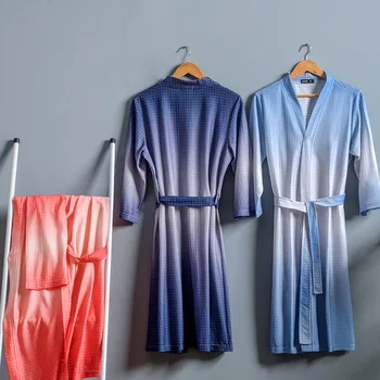 Nove Unisex Vaflji Prezračevanje Kimono Plašč kopalni plašč Žensk In Moških Oblačilih, Gradient Mehko Oblačilih, Poleti In Jeseni vode uvajanje Robe