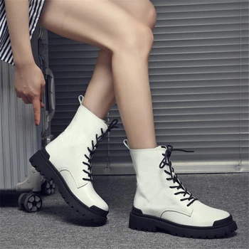 Genuien Usnja Ženske Škornji Modne Platforme Toplo Krzno Zimske Čevlje, Ženska Motoristična Obutev Ženske Luksuzni Chelsea Čevlji