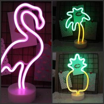 Flamingo / Cactus / Ananas LED Neon Noč Svetlobe Znanja Baterijo, USB Powered namizne Svetilke Počitnice Stranka otroška Soba Dekoracijo