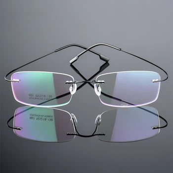Črna/Srebrna Rimless Pravokotne Obravnavi Očala Pomnilnik Titana Ultralahkih Očala Eyeglass Unisex Vision Care 13.3 x 3.1 cm