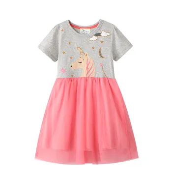 Skoki Metrov Samorog Obleko za Deklice Otrok Vezenje Vestidos Otroci Tutu Obleke Toddlers Poletje Bombaž Princesa Obleko