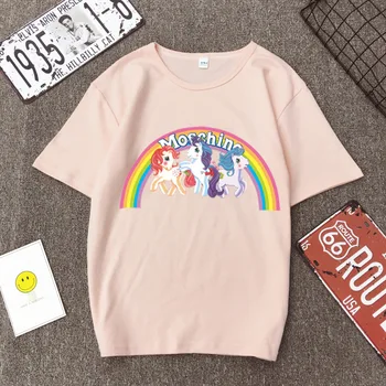 Ulične Vrhovi Harajuku Rainbow Unicorn Ponija T-Shirt Moških in Žensk, Parov Svoboden Kratek Rokav ulzzang majica s kratkimi rokavi Ženske Roza