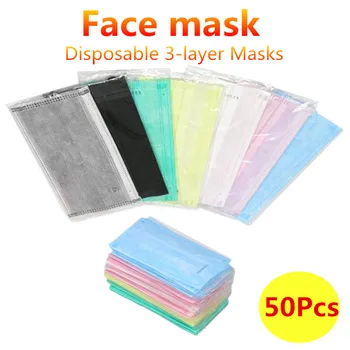 Neodvisni Embalaža 50Pcs Masko za Enkratno uporabo, ki Niso wove 3 Slojni Filter za Masko, usta, Obraz, maske za Dihanje Maske, maske za obraz Mascarilla